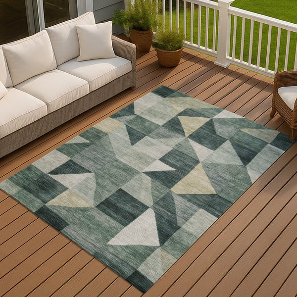 HomeRoots 10' Geometric Washable Area Rug in Artichoke Green & Wheat - Perfect for Indoor & Outdoor Spaces! 689424