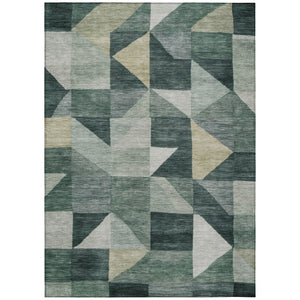 HomeRoots 10' Geometric Washable Area Rug in Artichoke Green & Wheat - Perfect for Indoor & Outdoor Spaces! 689424