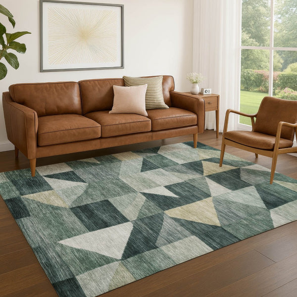 HomeRoots 10' Geometric Washable Area Rug in Artichoke Green & Wheat - Perfect for Indoor & Outdoor Spaces! 689424