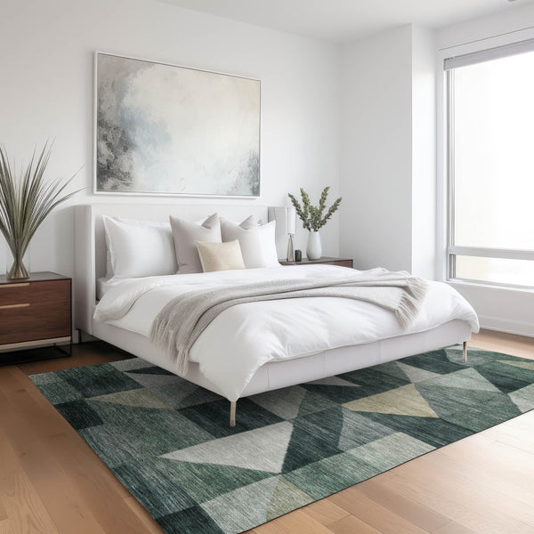 HomeRoots 10' Geometric Washable Area Rug in Artichoke Green & Wheat - Perfect for Indoor & Outdoor Spaces! 689424