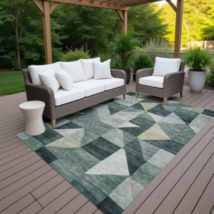HomeRoots 10' Geometric Washable Area Rug in Artichoke Green & Wheat - Perfect for Indoor & Outdoor Spaces! 689424
