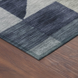 HomeRoots 8' Durable Blue & Wheat Geometric Round Area Rug - Washable Indoor/Outdoor Design for Easy Care 689427