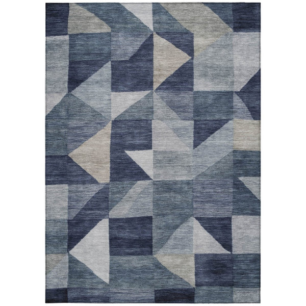 HomeRoots 8' X 10' Stylish Blue & Wheat Geometric Washable Area Rug for Indoor & Outdoor Spaces, Durable Design 689428