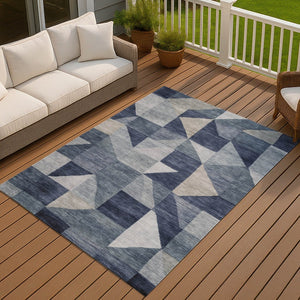 HomeRoots 9' X 12' Washable Blue and Wheat Geometric Area Rug - Stylish, Durable, Perfect for Indoor/Outdoor Use 689429