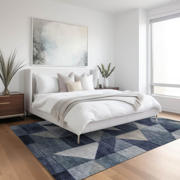 HomeRoots 10' Blue and Wheat Geometric Washable Area Rug for Indoor/Outdoor Use – Durable, Stylish & Easy Care! 689430