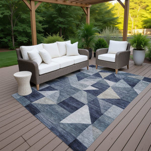 HomeRoots 10' Blue and Wheat Geometric Washable Area Rug for Indoor/Outdoor Use – Durable, Stylish & Easy Care! 689430