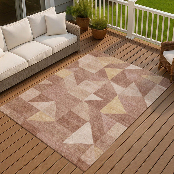 HomeRoots 5' X 8' Washable Blush and Wheat Geometric Area Rug – Durable, Stylish, Indoor/Outdoor Versatility 689432