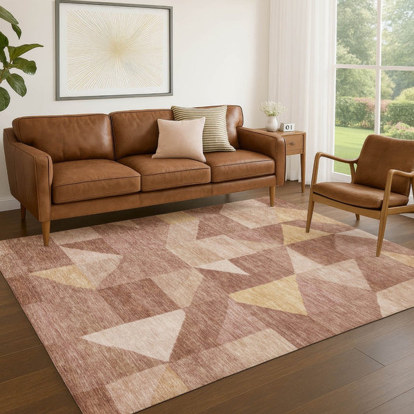 HomeRoots 5' X 8' Washable Blush and Wheat Geometric Area Rug – Durable, Stylish, Indoor/Outdoor Versatility 689432