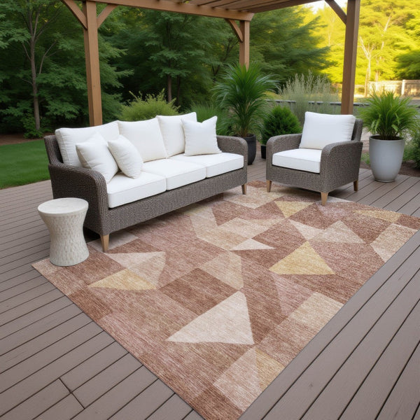 HomeRoots 5' X 8' Washable Blush and Wheat Geometric Area Rug – Durable, Stylish, Indoor/Outdoor Versatility 689432