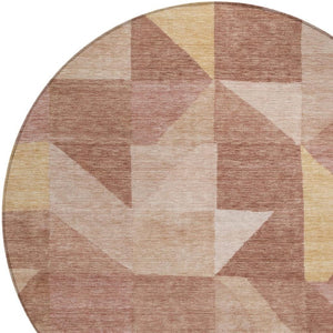 HomeRoots 8' Blush and Wheat Round Geometric Washable Rug – Stylish Indoor/Outdoor Decor for High Traffic Areas 689433