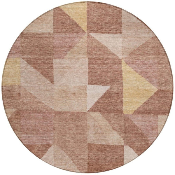 HomeRoots 8' Blush and Wheat Round Geometric Washable Rug – Stylish Indoor/Outdoor Decor for High Traffic Areas 689433