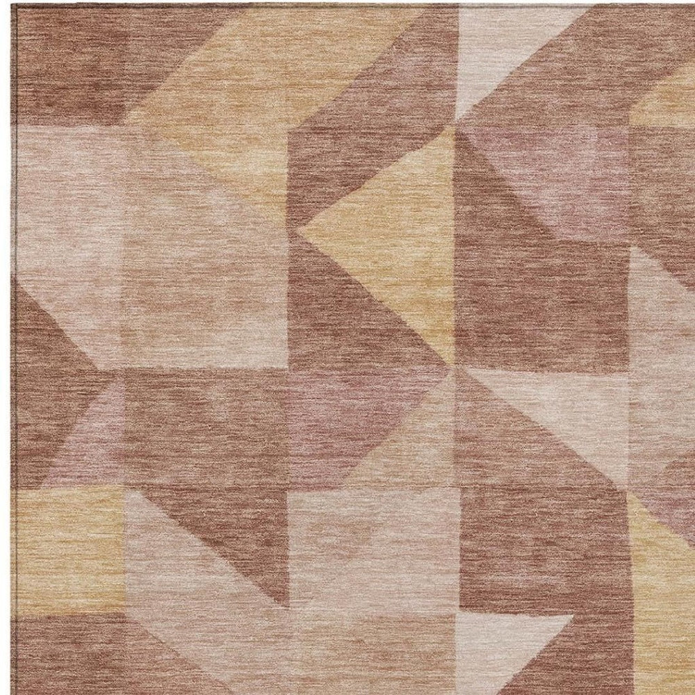 HomeRoots 9' X 12' Stylish Blush & Wheat Geometric Washable Area Rug for Indoor & Outdoor Versatility 689435