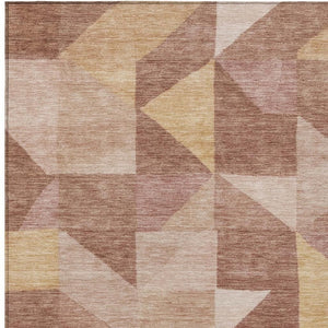 HomeRoots 9' X 12' Stylish Blush & Wheat Geometric Washable Area Rug for Indoor & Outdoor Versatility 689435