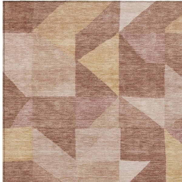 HomeRoots 9' X 12' Stylish Blush & Wheat Geometric Washable Area Rug for Indoor & Outdoor Versatility 689435
