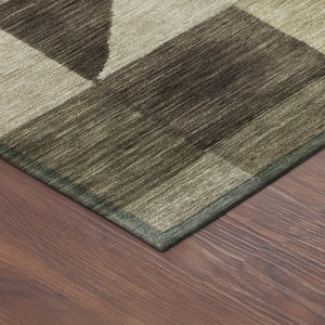 HomeRoots 8' Round Geometric Area Rug in Brown & Beige - Stylish, Washable, Indoor/Outdoor, Durable & Versatile! 689439