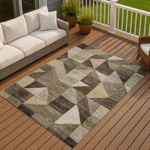 HomeRoots 9' X 12' Stylish Brown & Beige Geometric Washable Area Rug for Indoor & Outdoor High-Traffic Spaces 689441