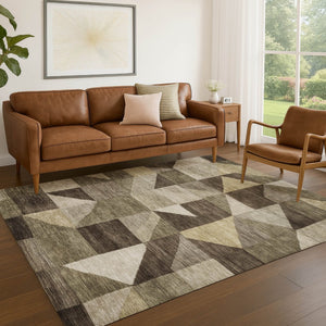 HomeRoots 9' X 12' Stylish Brown & Beige Geometric Washable Area Rug for Indoor & Outdoor High-Traffic Spaces 689441