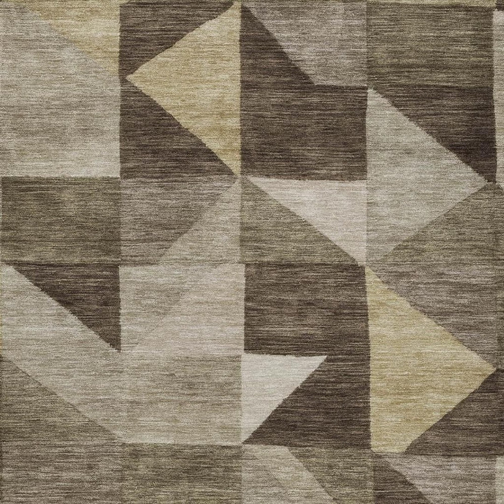 HomeRoots 10' Geometric Brown and Beige Washable Area Rug - Durable Indoor/Outdoor Design for High-Traffic Spaces 689442