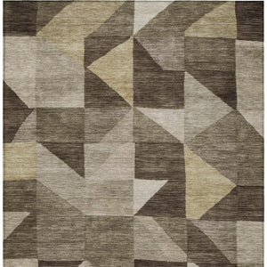 HomeRoots 10' Geometric Brown and Beige Washable Area Rug - Durable Indoor/Outdoor Design for High-Traffic Spaces 689442
