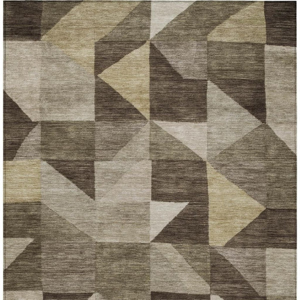 HomeRoots 10' Geometric Brown and Beige Washable Area Rug - Durable Indoor/Outdoor Design for High-Traffic Spaces 689442