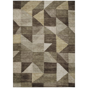 HomeRoots 10' Geometric Brown and Beige Washable Area Rug - Durable Indoor/Outdoor Design for High-Traffic Spaces 689442