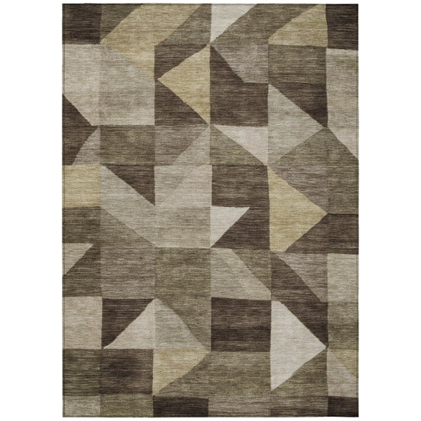 HomeRoots 10' Geometric Brown and Beige Washable Area Rug - Durable Indoor/Outdoor Design for High-Traffic Spaces 689442