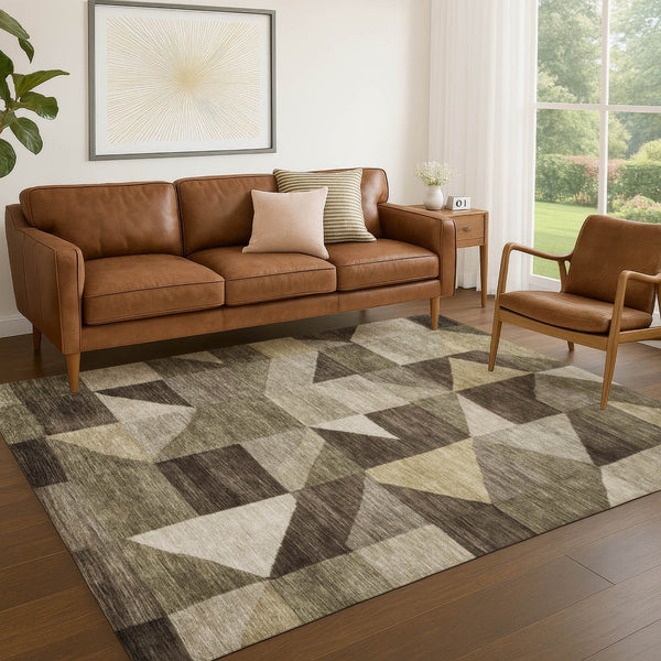 HomeRoots 10' Geometric Brown and Beige Washable Area Rug - Durable Indoor/Outdoor Design for High-Traffic Spaces 689442