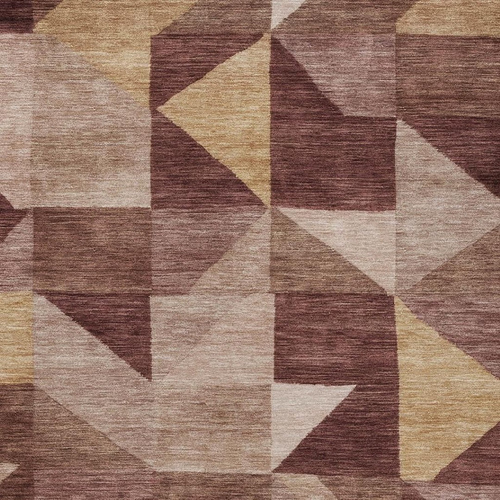 HomeRoots 5' X 8' Burgundy and Wheat Geometric Washable Area Rug - Stylish, Durable, Indoor/Outdoor Solution! 689444