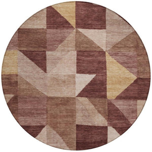 HomeRoots 8' Burgundy Round Geometric Area Rug - Stylish, Washable, Durable for Indoor & Outdoor Spaces 689445