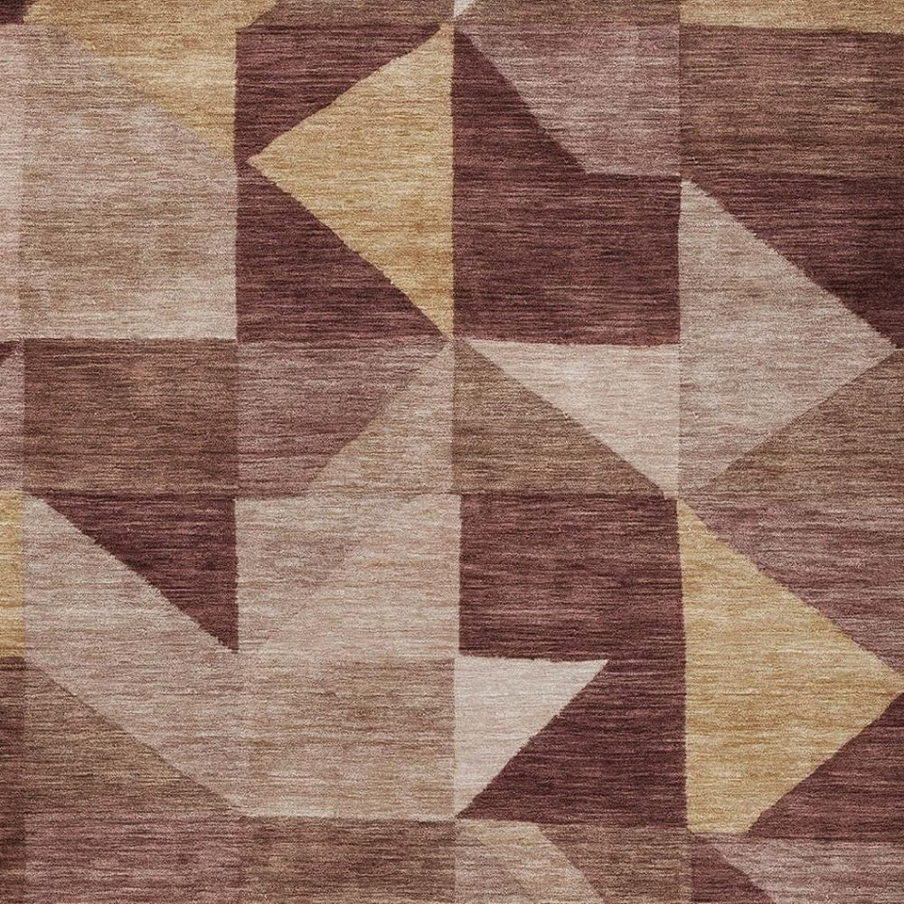 HomeRoots 8' X 10' Stylish Burgundy & Wheat Geometric Area Rug – Washable & Durable for Indoor/Outdoor Use 689446