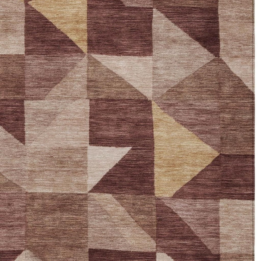 HomeRoots 9' X 12' Burgundy Geometric Washable Area Rug - Durable, Stain-Resistant for Indoor & Outdoor Spaces! 689447