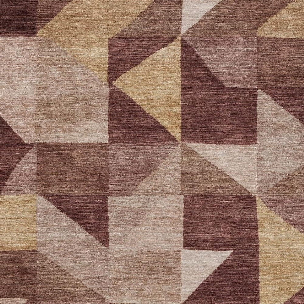 HomeRoots 10' Burgundy and Wheat Geometric Indoor Outdoor Area Rug – Durable, Washable, Stylish & Versatile! 689448