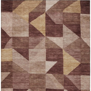 HomeRoots 10' Burgundy and Wheat Geometric Indoor Outdoor Area Rug – Durable, Washable, Stylish & Versatile! 689448