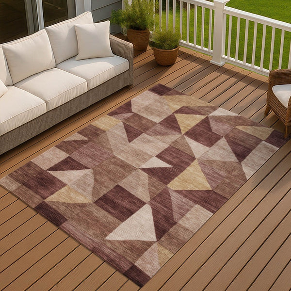 HomeRoots 10' Burgundy and Wheat Geometric Indoor Outdoor Area Rug – Durable, Washable, Stylish & Versatile! 689448