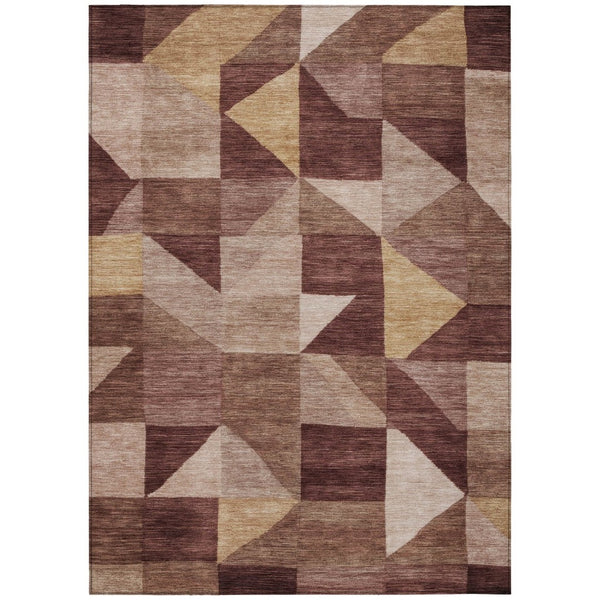 HomeRoots 10' Burgundy and Wheat Geometric Indoor Outdoor Area Rug – Durable, Washable, Stylish & Versatile! 689448