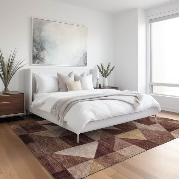 HomeRoots 10' Burgundy and Wheat Geometric Indoor Outdoor Area Rug – Durable, Washable, Stylish & Versatile! 689448