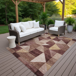 HomeRoots 10' Burgundy and Wheat Geometric Indoor Outdoor Area Rug – Durable, Washable, Stylish & Versatile! 689448
