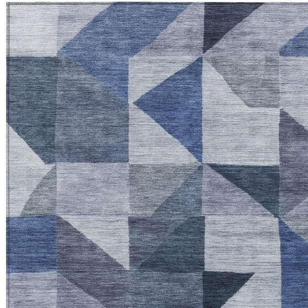 HomeRoots 5' X 8' Denim Blue Geometric Area Rug - Stylish, Washable, Indoor/Outdoor, Stain-Resistant & Durable 689450