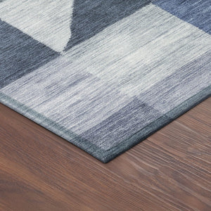 HomeRoots 8' Denim Blue and Ivory Geometric Round Rug – Stylish, Washable, Stain-Resistant for Indoor/Outdoor Use 689451