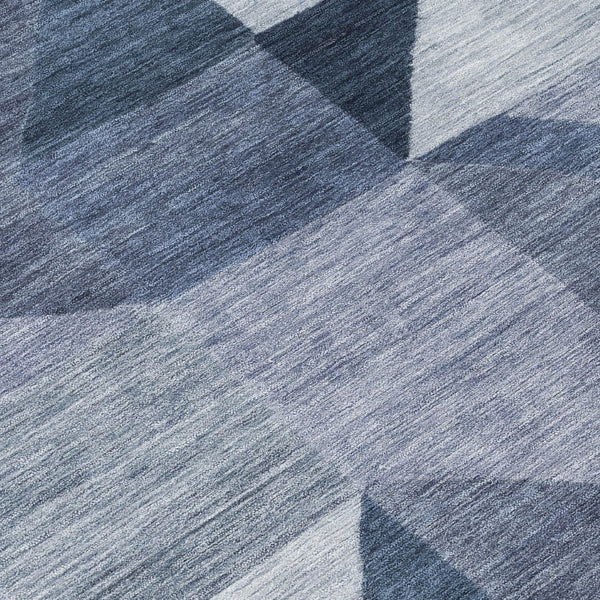 HomeRoots 8' Denim Blue and Ivory Geometric Round Rug – Stylish, Washable, Stain-Resistant for Indoor/Outdoor Use 689451