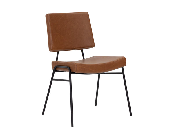 Sunpan Brinley Dining Chair - Modern Faux Leather Comfort with Stylish Powder Coated Stainless Steel Legs Black / Hazelnut