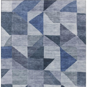 HomeRoots 9' X 12' Denim Blue Geometric Rug – Indoor/Outdoor, Washable, Stain-Resistant, Stylish & Durable! 689453
