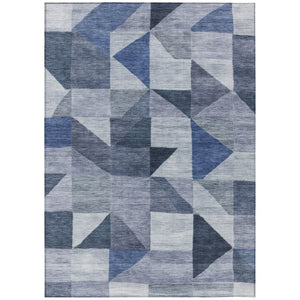 HomeRoots 9' X 12' Denim Blue Geometric Rug – Indoor/Outdoor, Washable, Stain-Resistant, Stylish & Durable! 689453