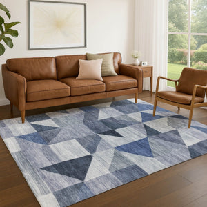 HomeRoots 9' X 12' Denim Blue Geometric Rug – Indoor/Outdoor, Washable, Stain-Resistant, Stylish & Durable! 689453