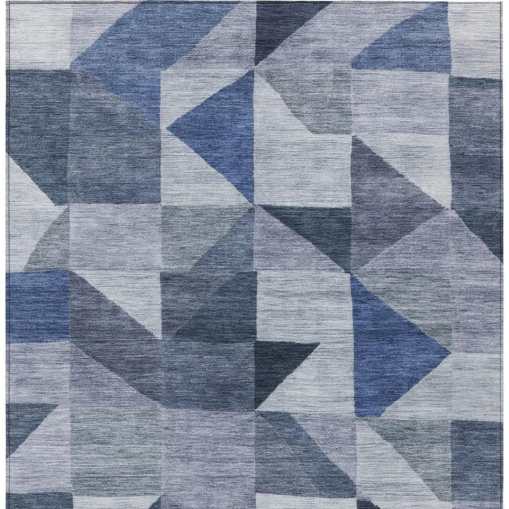 HomeRoots 10' Denim Blue & Ivory Geometric Area Rug - Washable, Durable, Indoor/Outdoor Use for Any Space! 689454