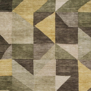 HomeRoots 5' X 8' Fern Green & Gold Geometric Area Rug - Stylish, Washable, Durable for Indoor & Outdoor Use 689456