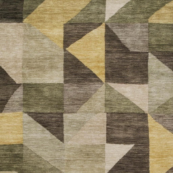 HomeRoots 5' X 8' Fern Green & Gold Geometric Area Rug - Stylish, Washable, Durable for Indoor & Outdoor Use 689456
