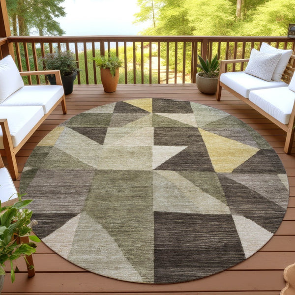 HomeRoots 8' Fern Green and Gold Geometric Washable Area Rug - Modern Design for Indoor & Outdoor Spaces 689457