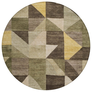 HomeRoots 8' Fern Green and Gold Geometric Washable Area Rug - Modern Design for Indoor & Outdoor Spaces 689457