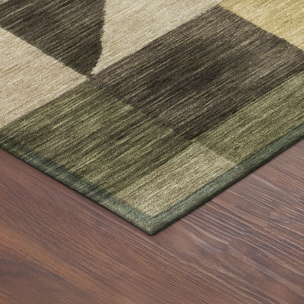 HomeRoots 8' Fern Green and Gold Geometric Washable Area Rug - Modern Design for Indoor & Outdoor Spaces 689457